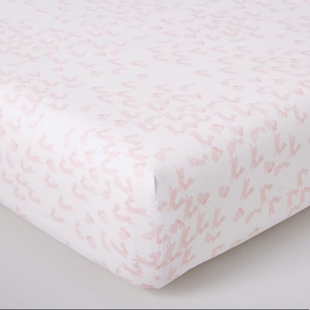 Pottery Barn Kids watercolor bunny crib sheet NWT